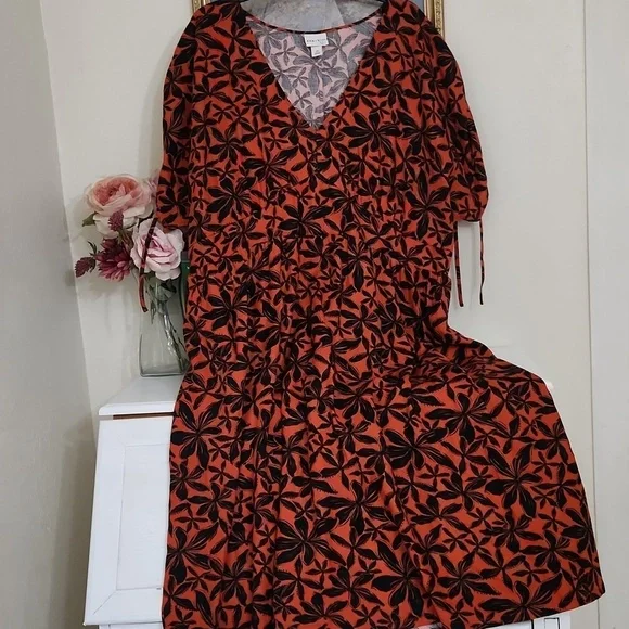 Orange & Black Sundress Casual Floral Garden Party Summer Vacation Cruise Church - Picture 3 of 7
